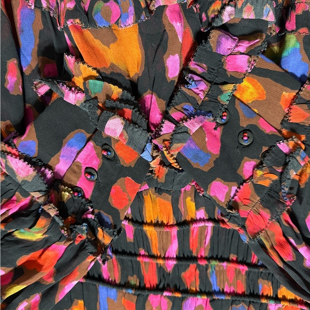 FARM Rio Iridescent  Leopards Black Ruffled Mini Dress - Picture 2 of 16